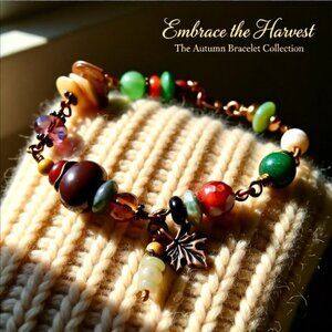 North Country Bracelet w. Maple Leaf Charm ~ Semi-Precious Beads + Copper